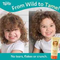 T is for Tame being applied to child hair for smooth, controlled styling