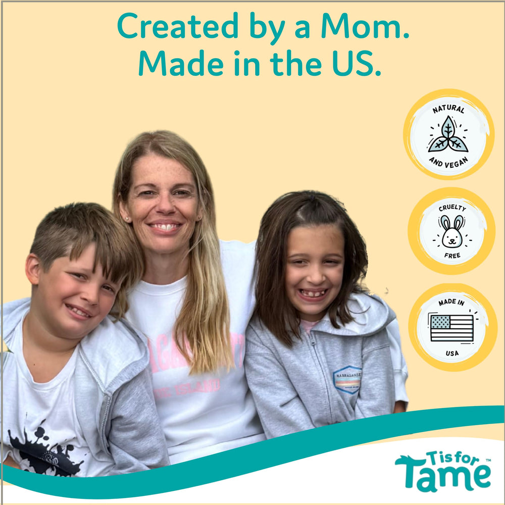 T is for Tame in a family bathroom scene for everyday, kid-friendly use