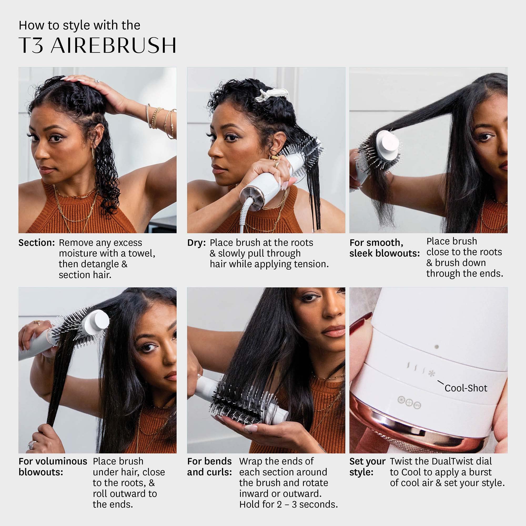 T3 before and after hair results showing smoother shiny finish and visible volume benefit