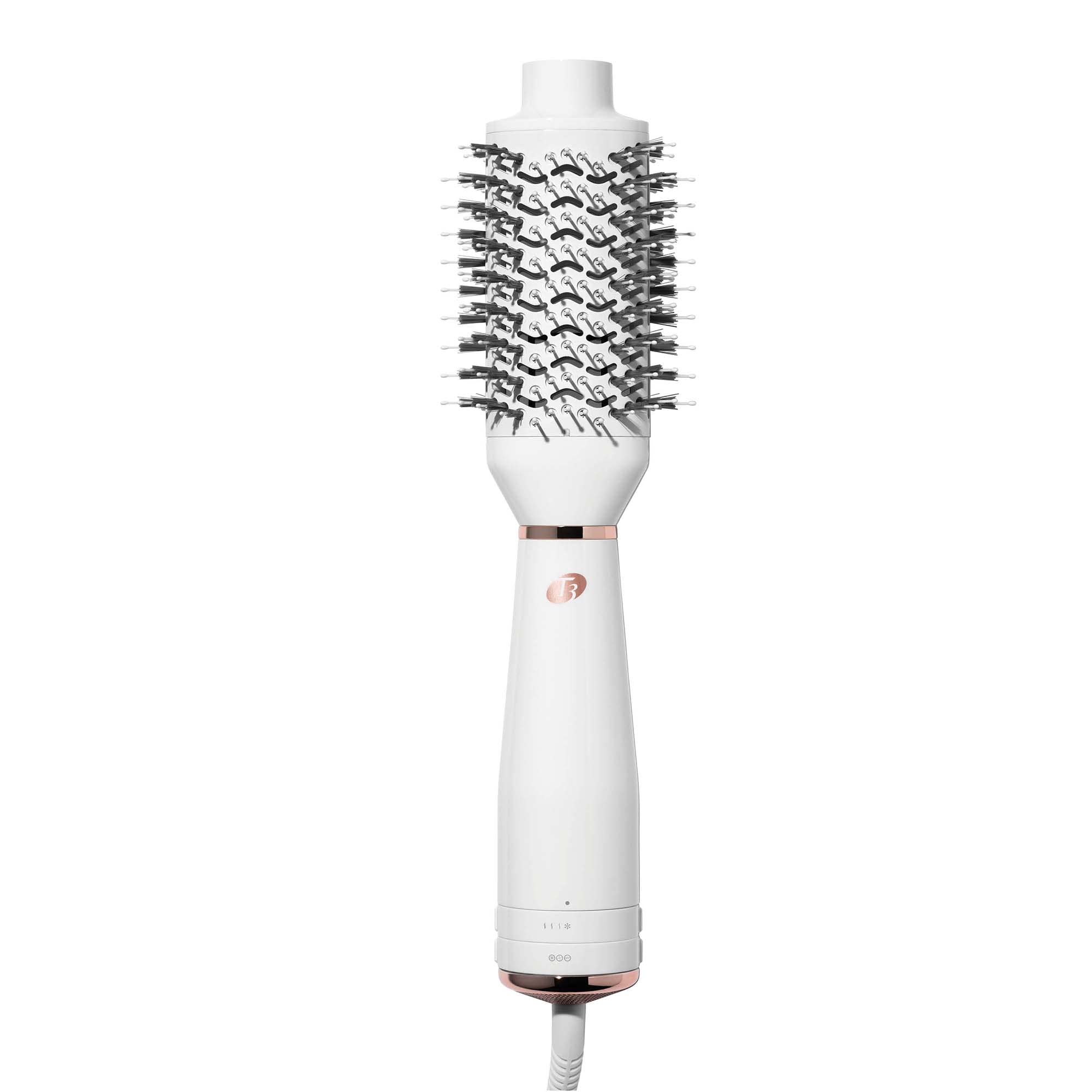T3 AireBrush front view showing white and rose gold finish and benefit quick styling