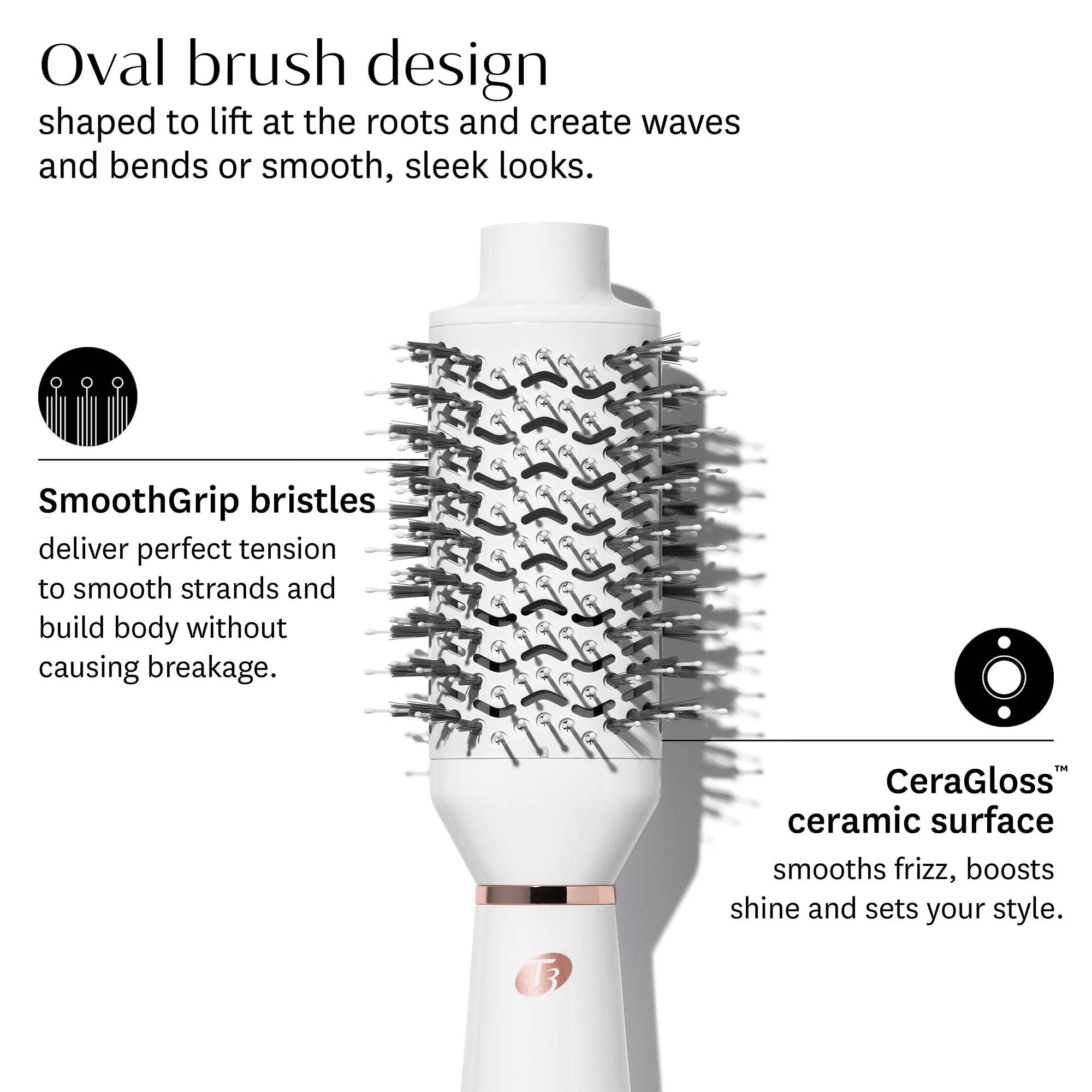 T3 styling in use on long hair showing volumizing effect and faster drying benefit