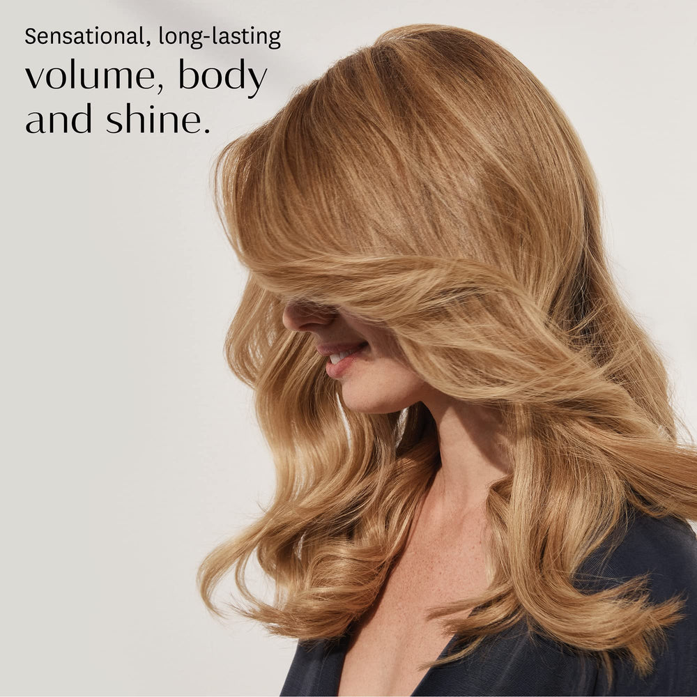 T3 finished hairstyle after using rollers showcasing glossy voluminous waves benefit
