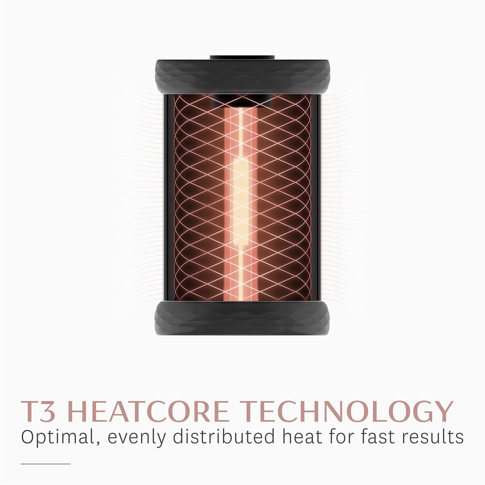T3 roller in use on long hair creating volume and body benefit