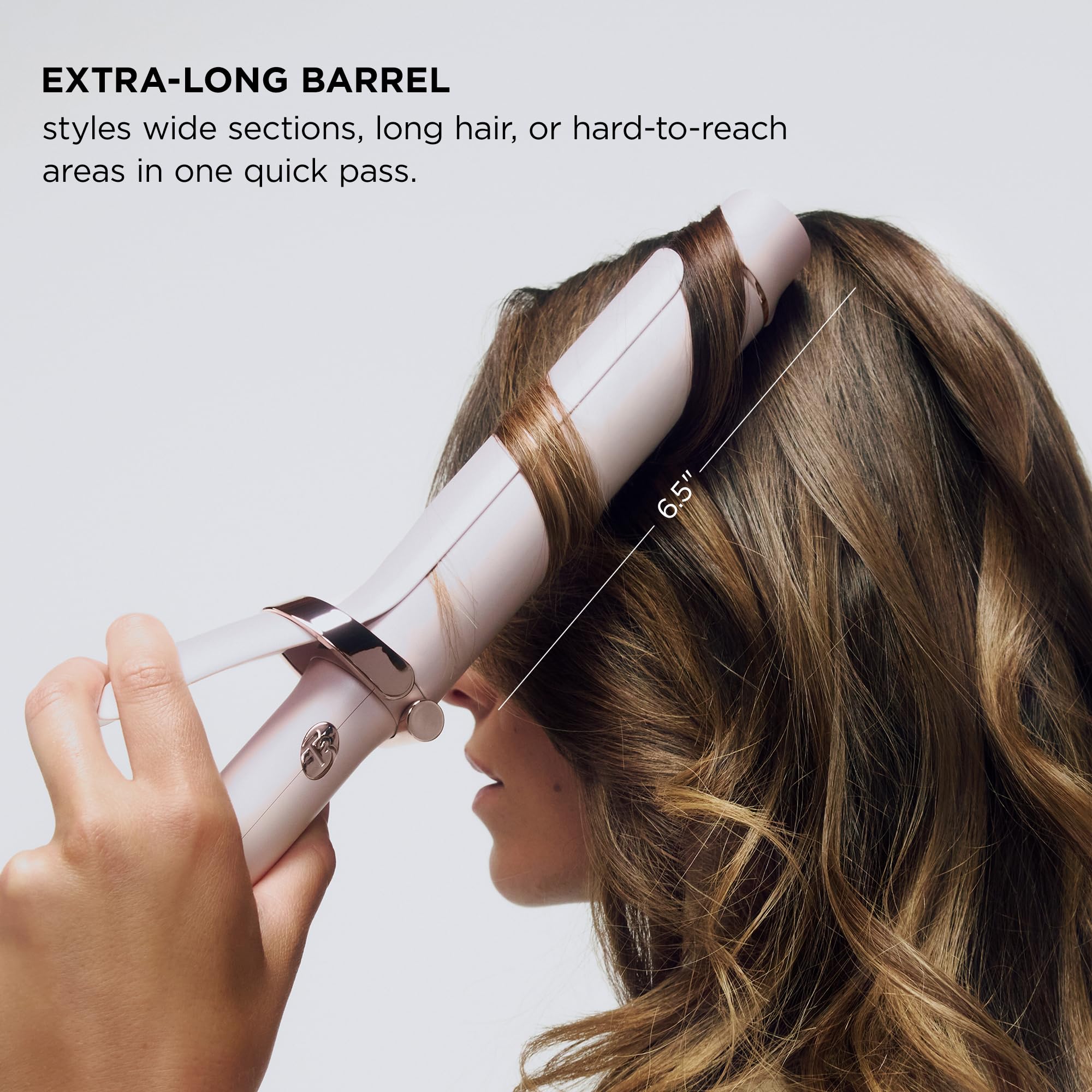 T3 closeup of CeraGloss ceramic barrel highlighting smooth surface for frizz control