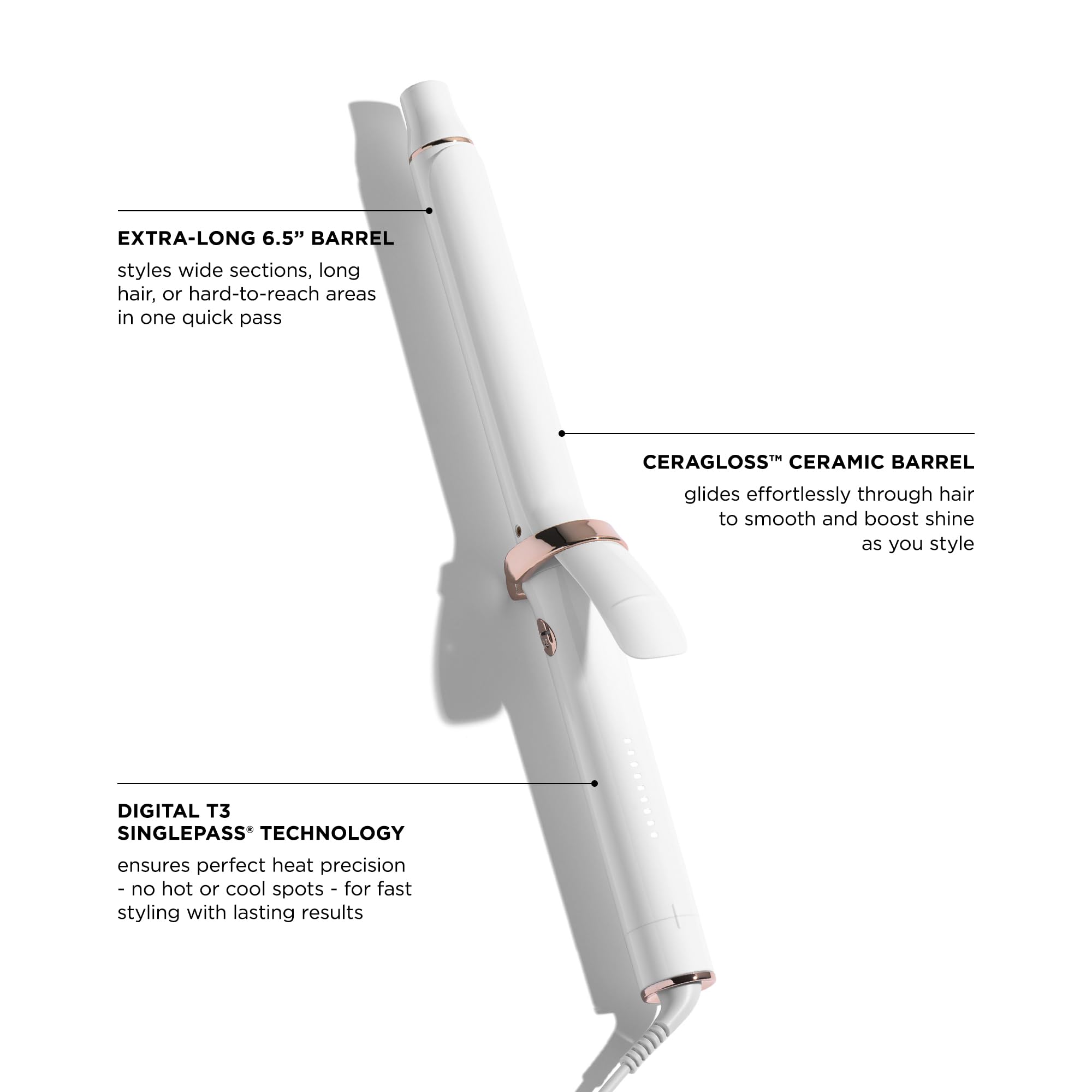 T3 ProGlide clip detail demonstrating secure hold and crease-free release for neat curls