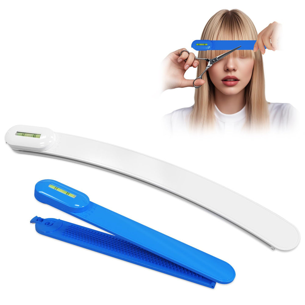 TagRecove front view of blue bangs tool showing easy-guided trimming benefit
