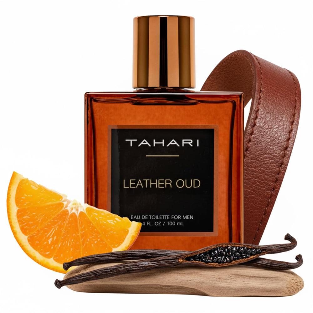 TAHARI Leather Oud front bottle showing label and 100 ml size for elegant presentation