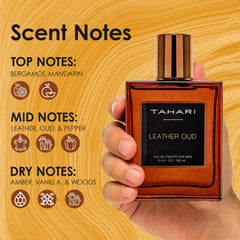 TAHARI Leather Oud packaging box displayed to highlight branding and gifting appeal