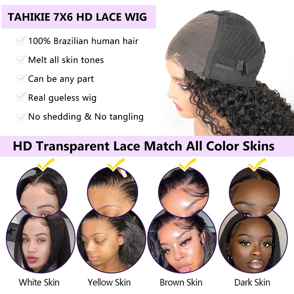 Tahikie hidden drawstring and combs for secure glueless fit