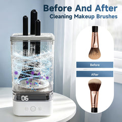 TailBliss in use spinning a foundation brush to quickly dissolve product and oils