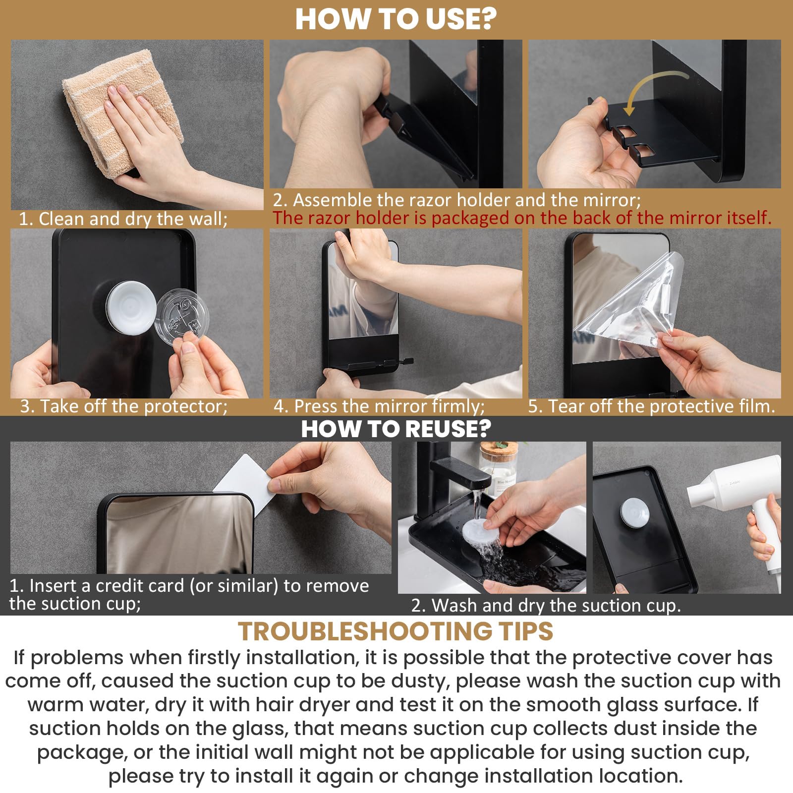 TAILI close-up of suction cup demonstrates secure tool-free mounting
