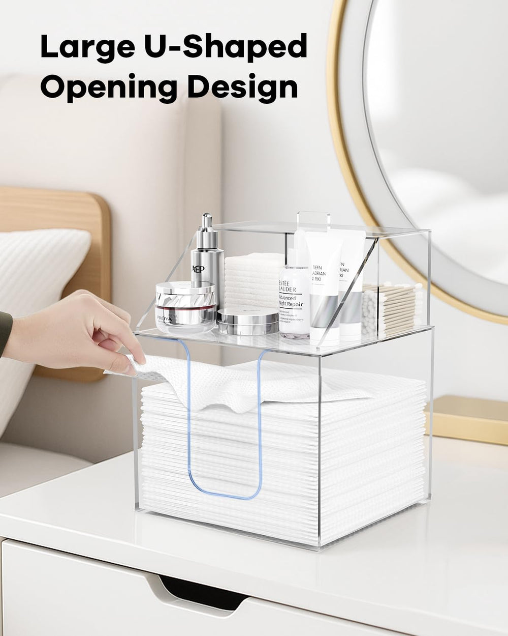 TAINESS top compartment filled with skincare showing organized product storage