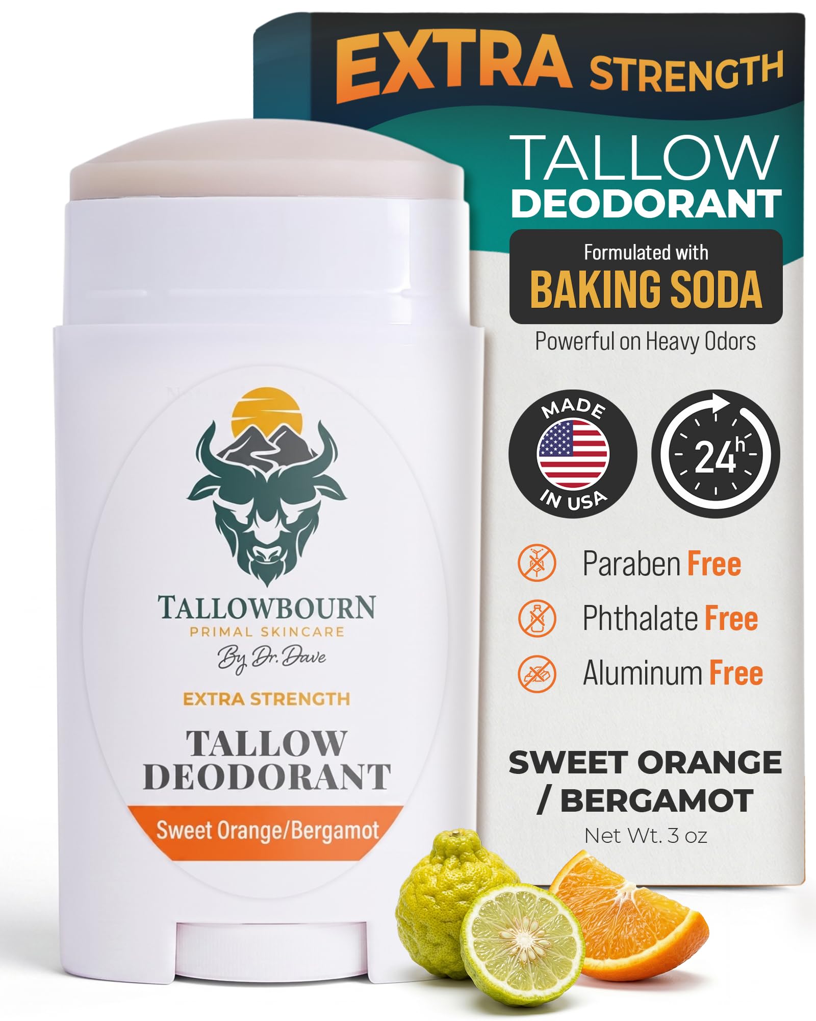Tallowbourn front packaging shows fresh orange bergamot scent and clear labeling benefit