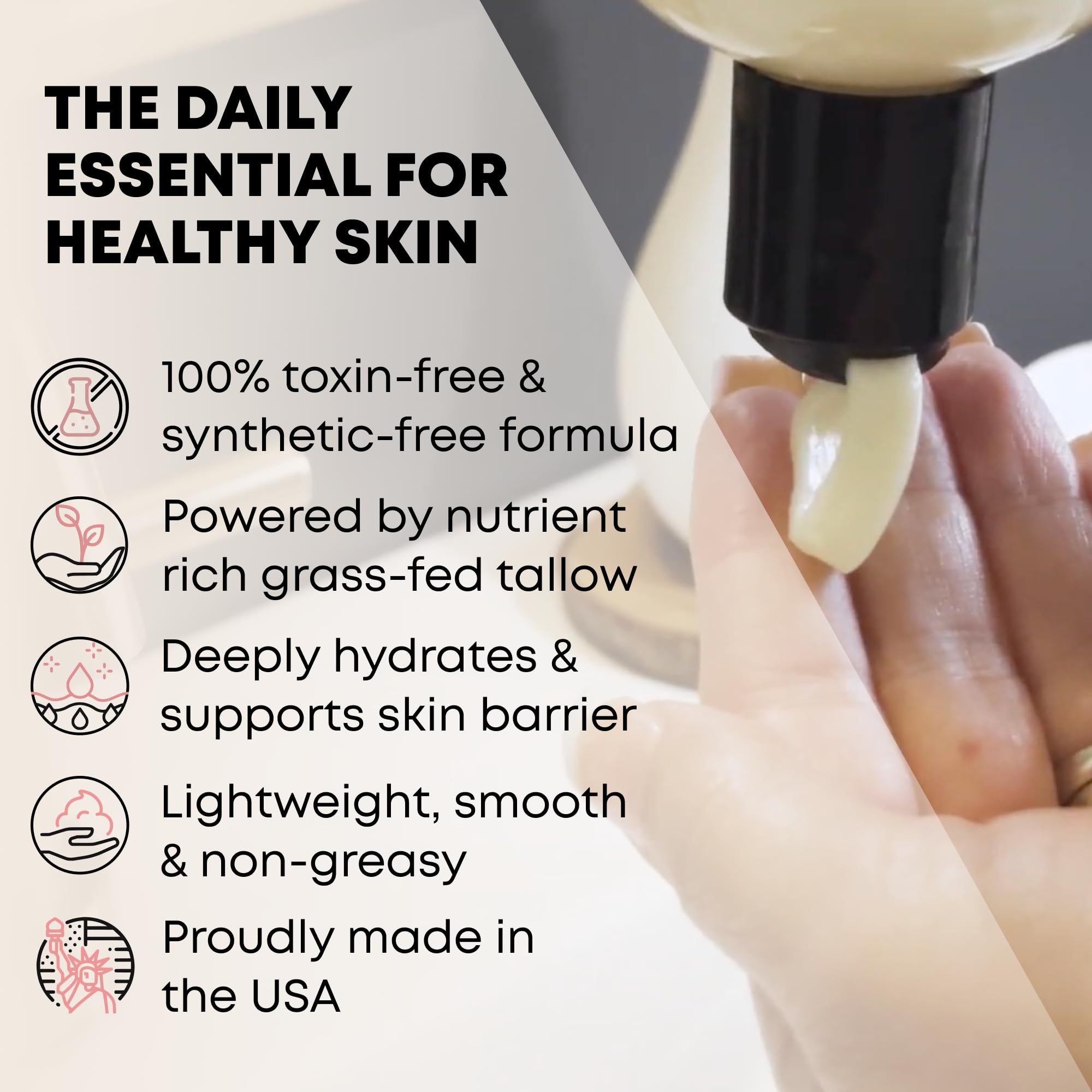 TALLOWRX ingredients display with jojoba oil and vitamin E for nourishment
