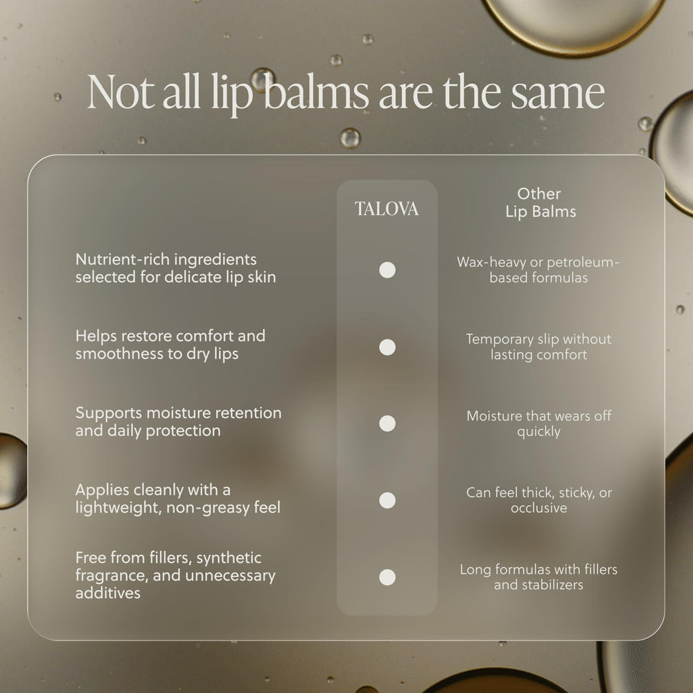TALOVA packaging label closeup showing ingredient-free claims for reassurance
