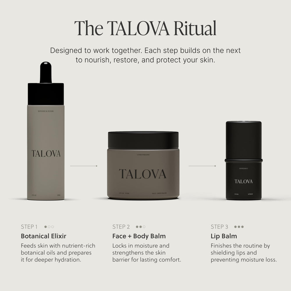 TALOVA lip balm tucked in travel kit pocket showing convenience benefit