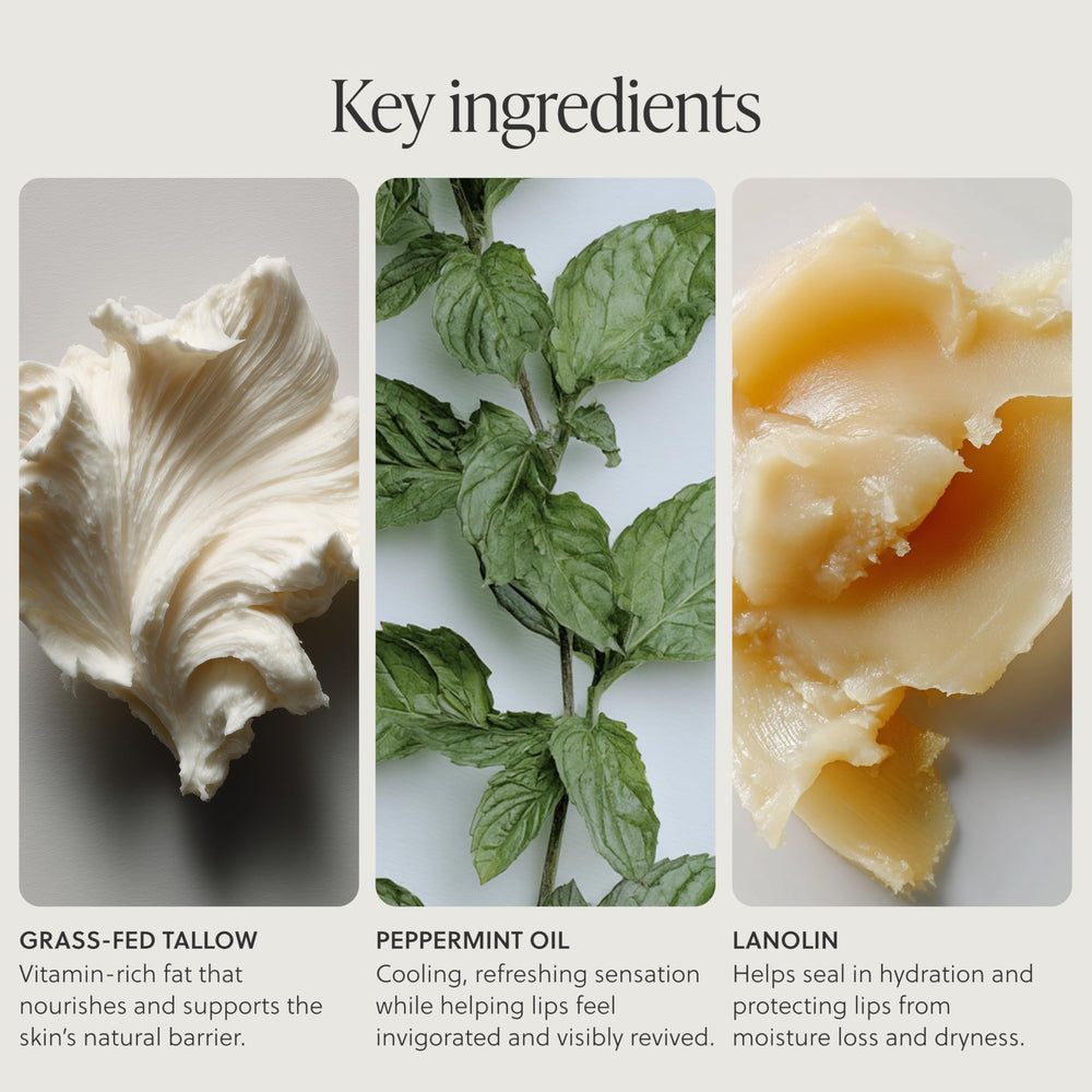 TALOVA label close-up listing natural ingredients and clean formulation benefit