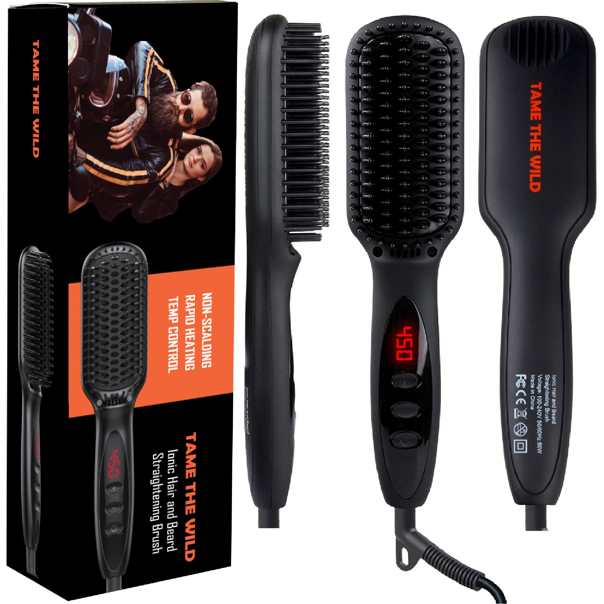 Tame The Wild Pro front view showing sleek heated brush and brand
