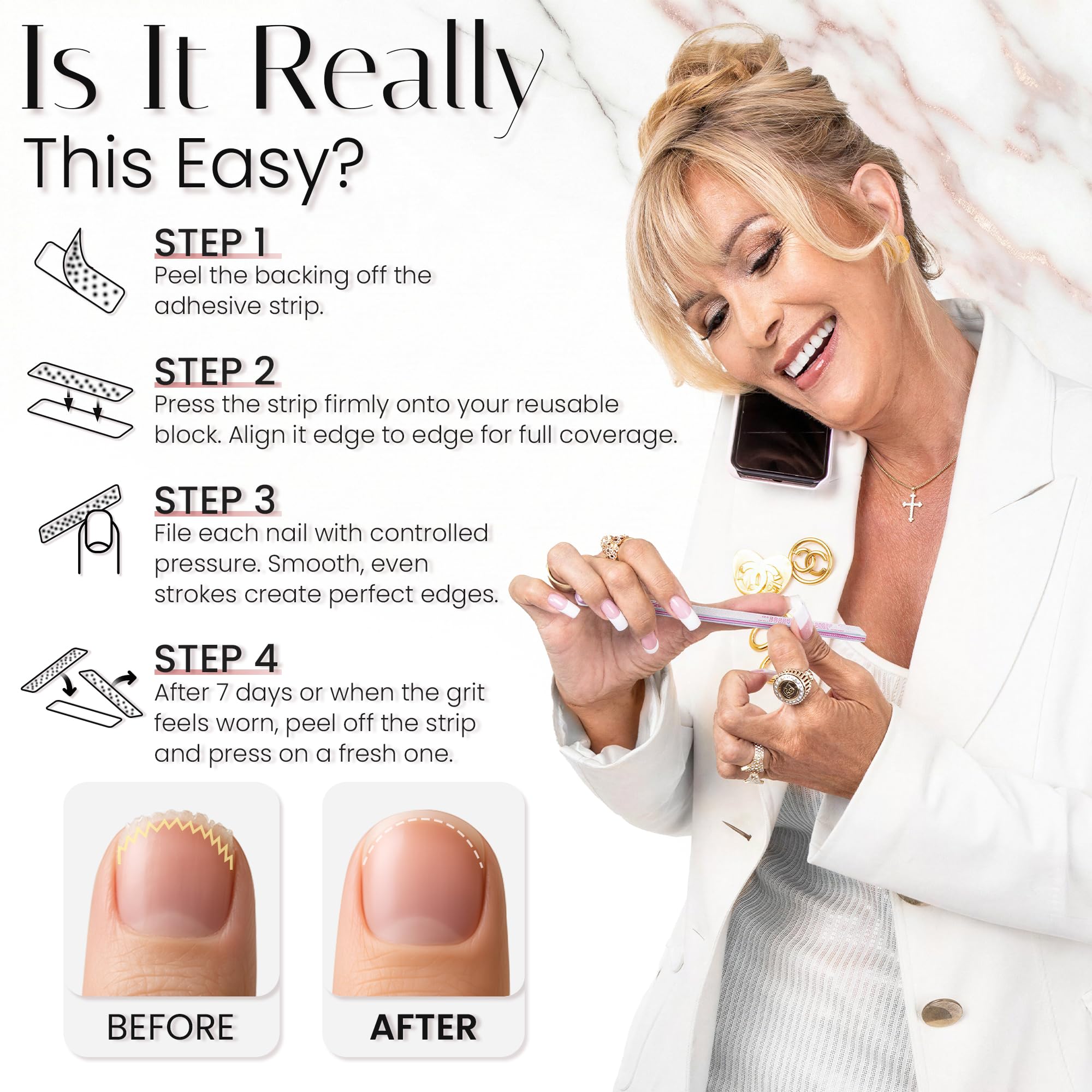 Tammy Taylor file in use on acrylic nails illustrating fast bulk reduction benefit