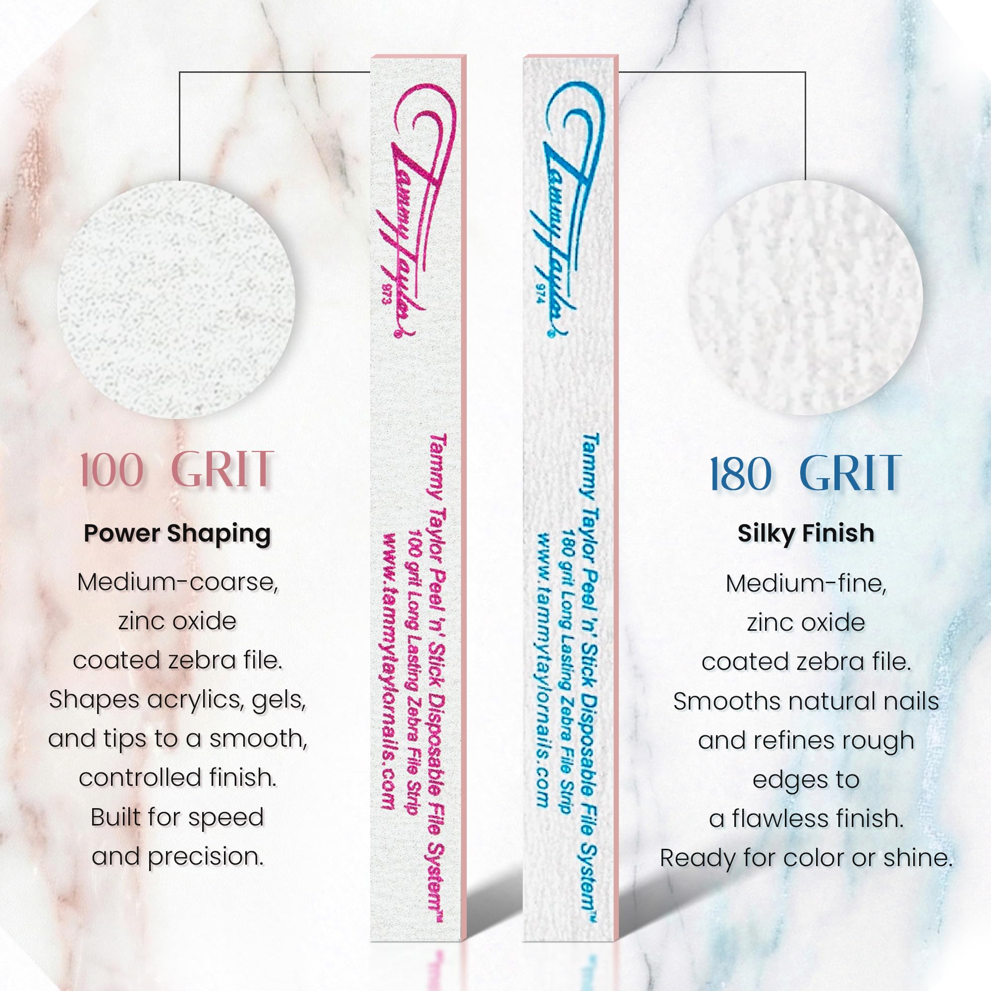 Tammy Taylor file with grit label visible offering easy grit selection for technicians