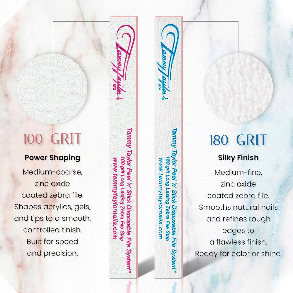 Tammy Taylor file with grit label visible offering easy grit selection for technicians