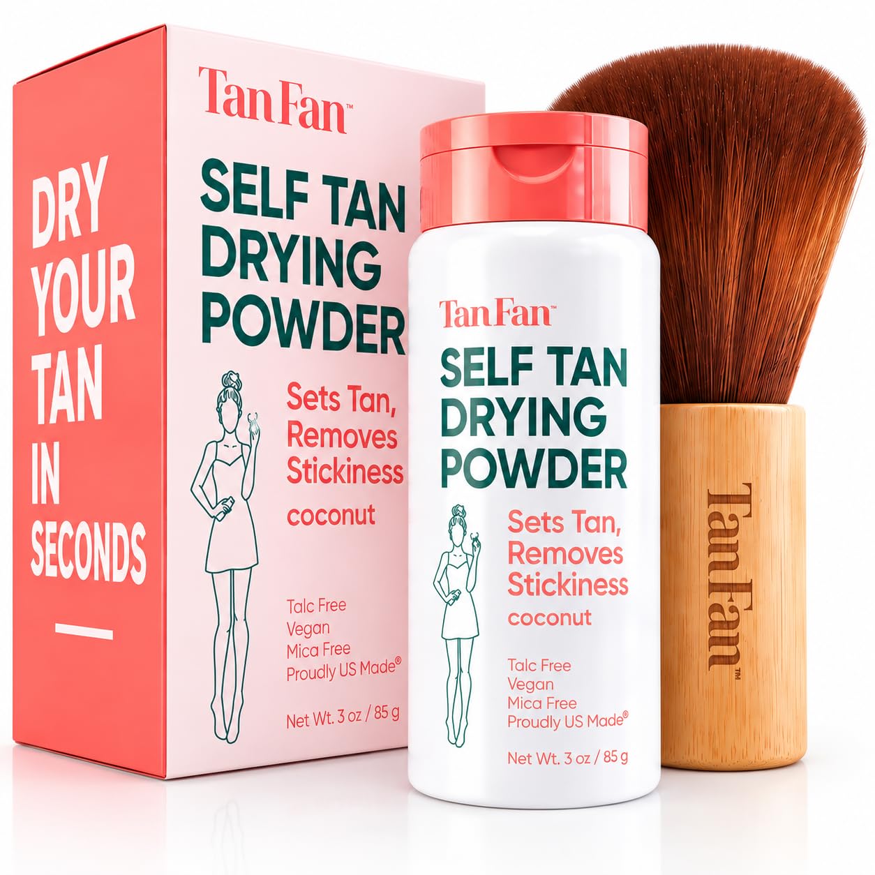 Tan Fan front packaging showing kit and brush for easy finishing