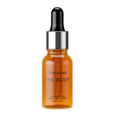 TAN-LUXE bottle front view showing compact travel-friendly sizing and brand