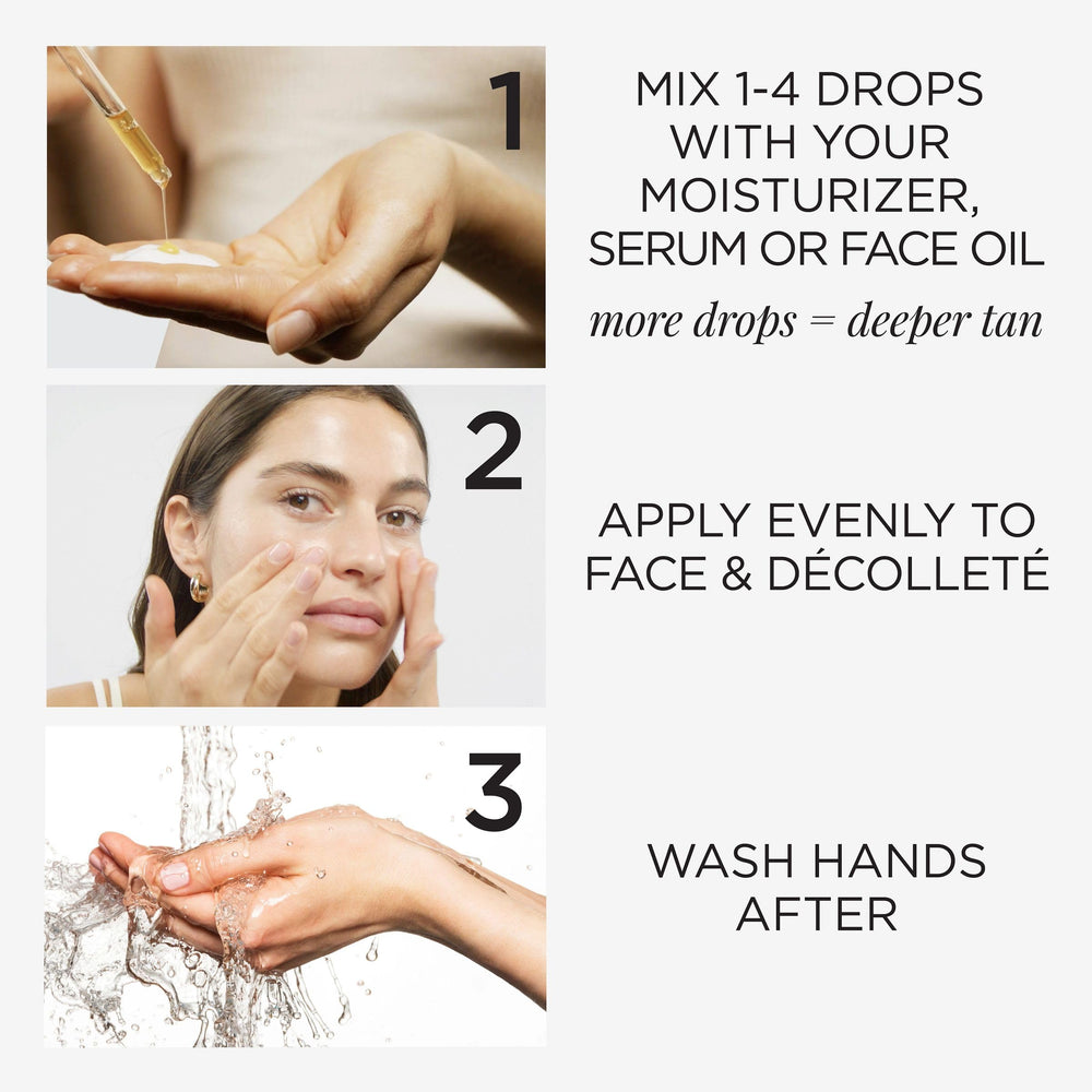 TAN-LUXE close-up of ingredients label highlighting Raspberry Seed Oil benefit