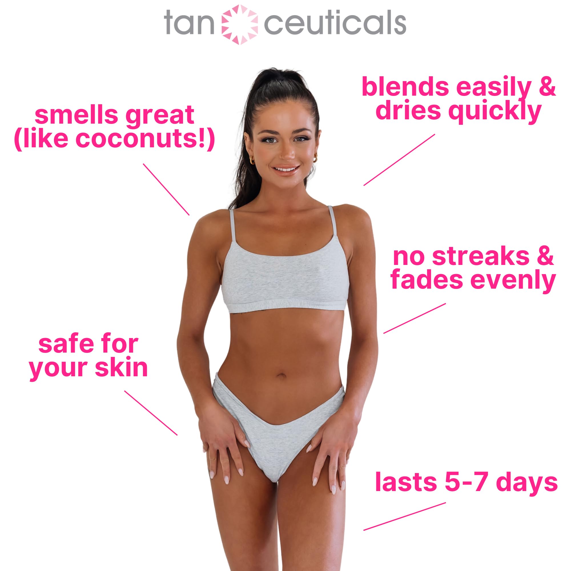Tanceuticals before and after legs showing natural deep bronze