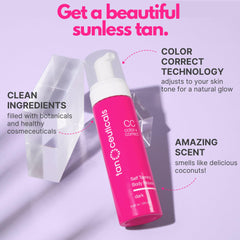 Tanceuticals pump dispensing mousse texture demonstrating smooth, quick-drying foam