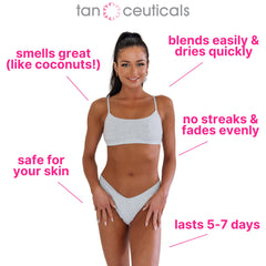 Tanceuticals next to common items to show size and travel-friendly benefit