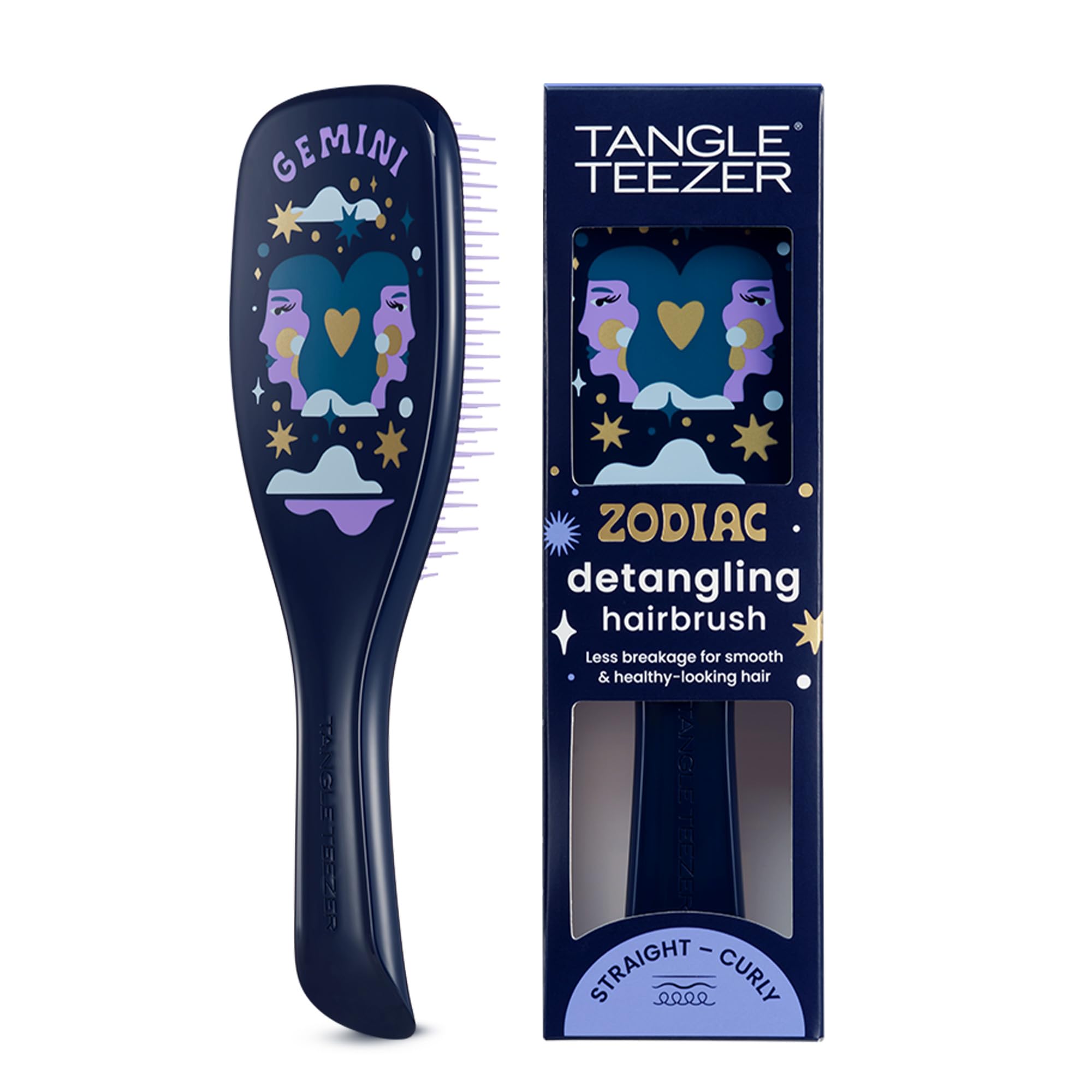 TANGLE TEEZER Gemini front view showing brush shape and zodiac design for style