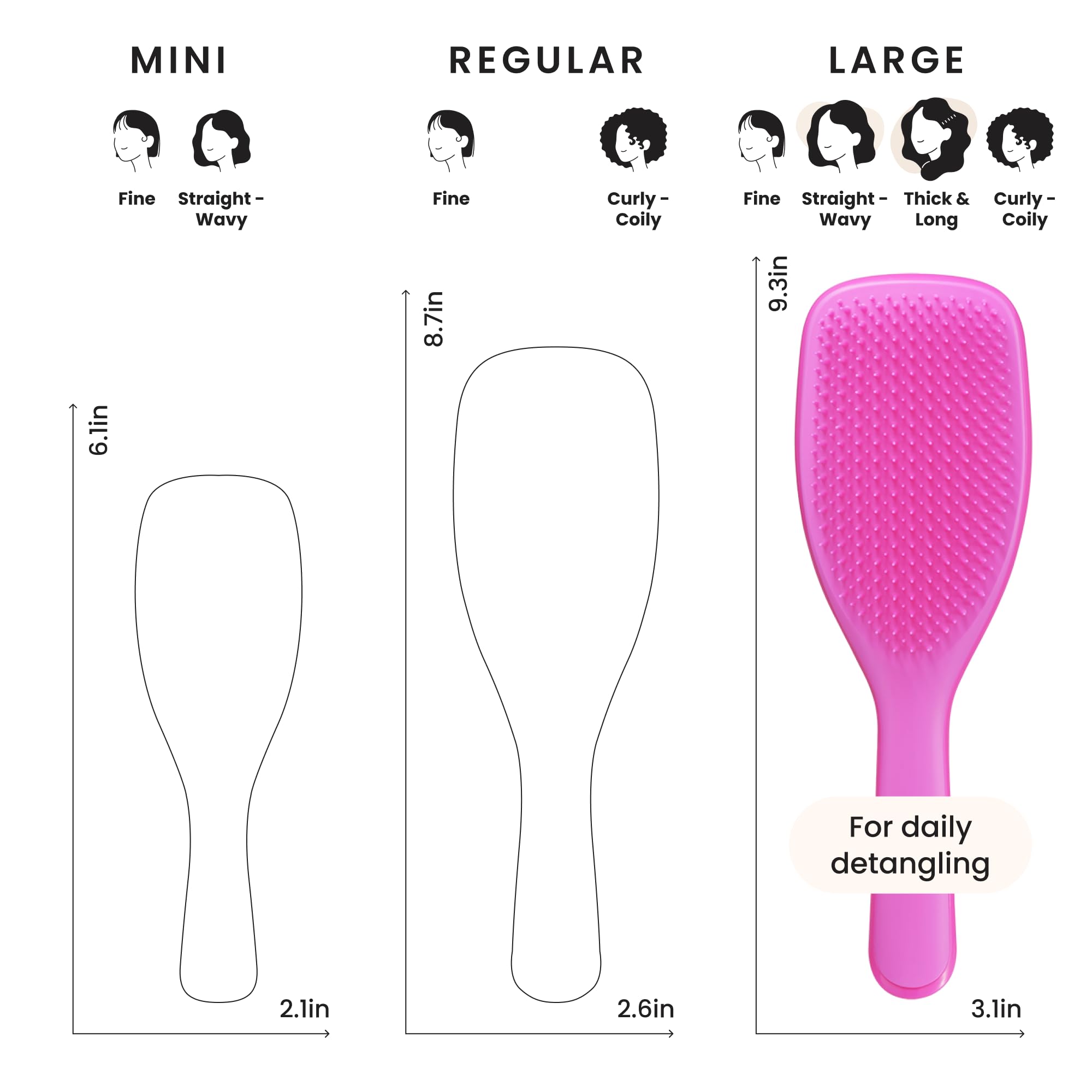 TANGLE TEEZER held in hand showing comfortable grip and true-to-scale size