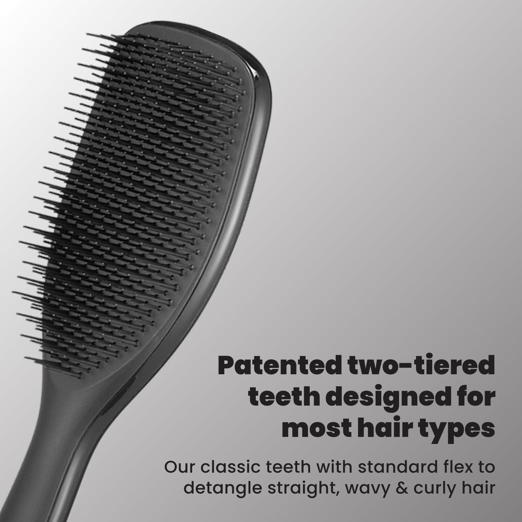 TANGLE TEEZER paddle beside standard brush showing larger coverage for faster strokes