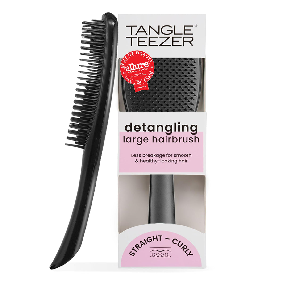 TANGLE TEEZER front view showing full paddle and ergonomic grip for easy detangling
