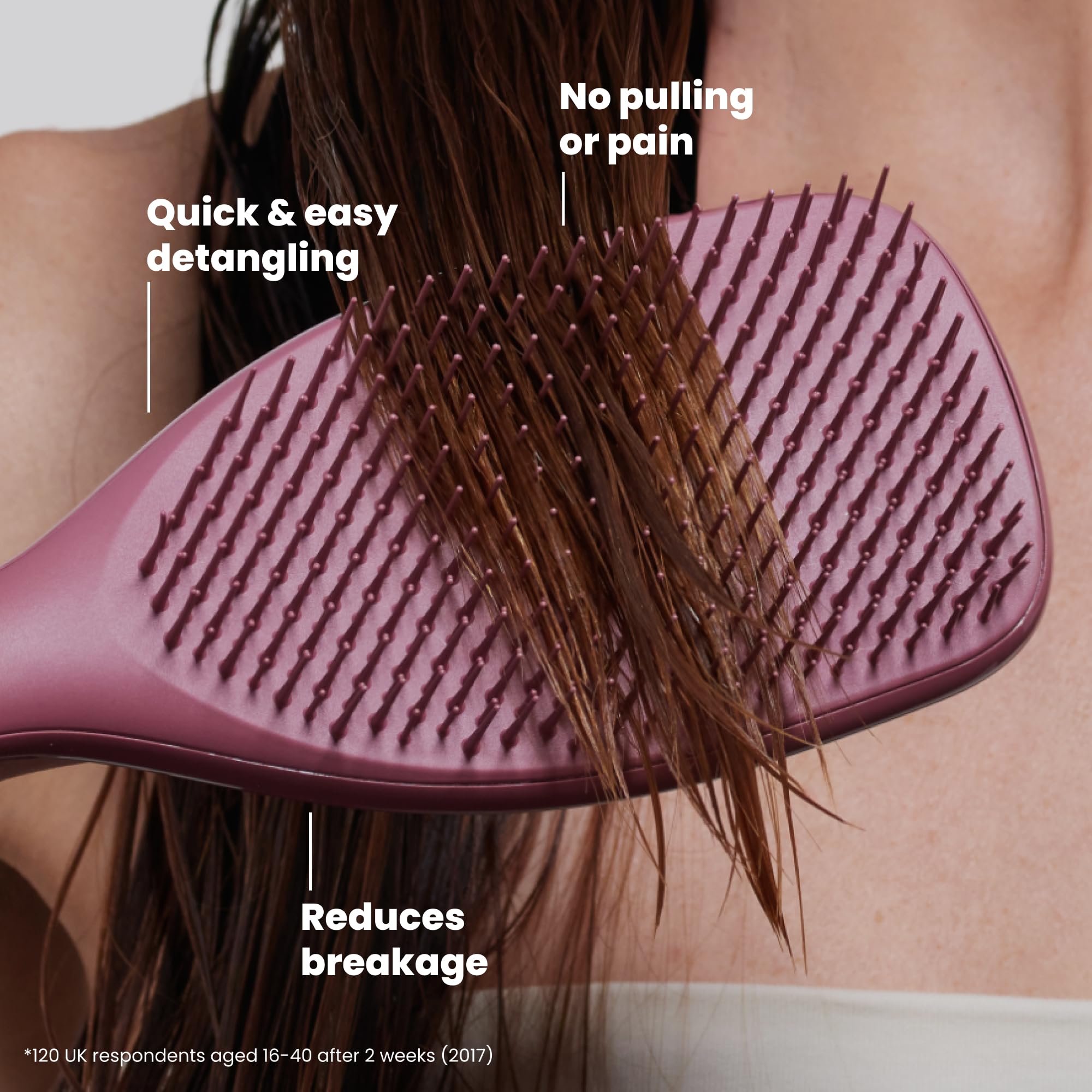 TANGLE TEEZER pink velvet handle texture offering comfortable non-slip grip
