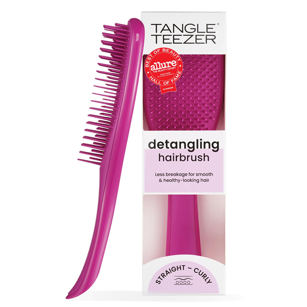 TANGLE TEEZER front view showing raspberry color and ergonomic shape for easy grip