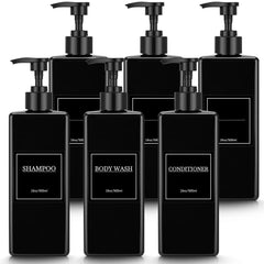 Tanlade front view of six black pump bottles showing sleek organized look