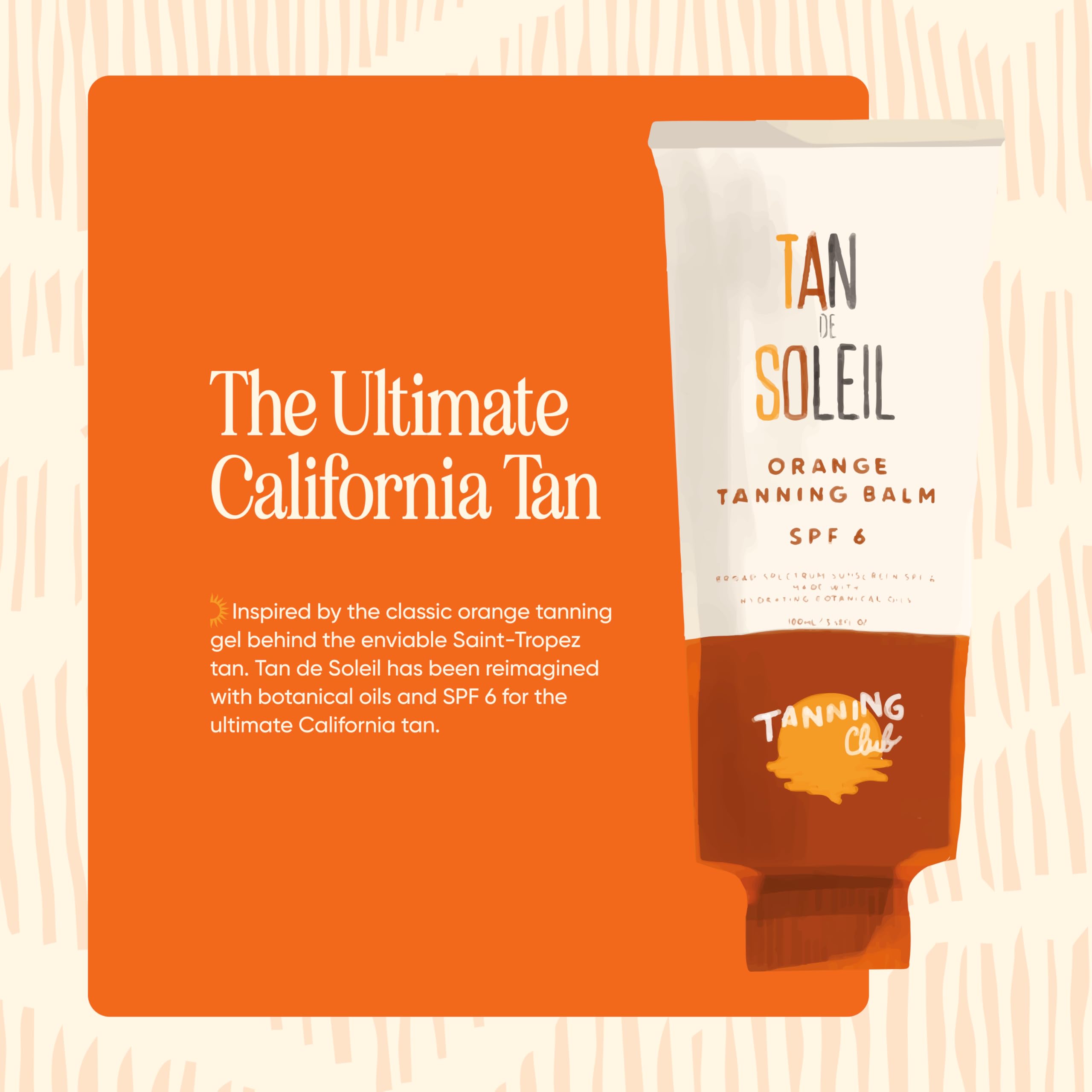 Tanning Club bottle placed on beach towel suggesting sun-ready hydration