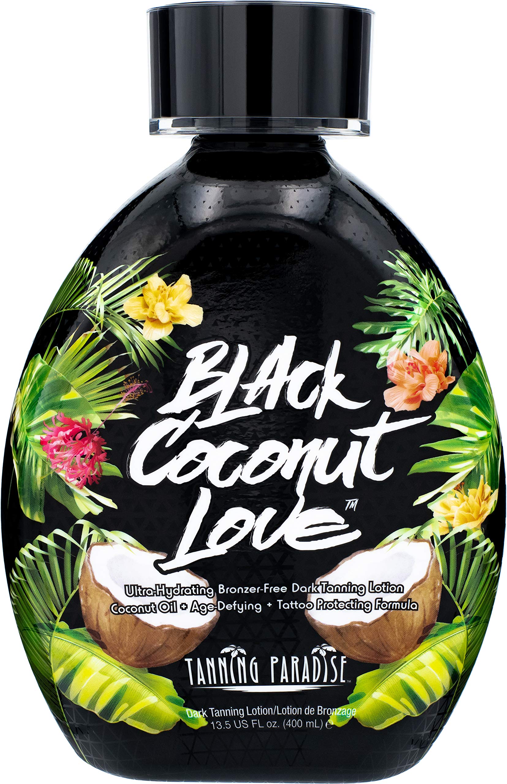 TANNING PARADISE front bottle shot showing label and hydrating benefit