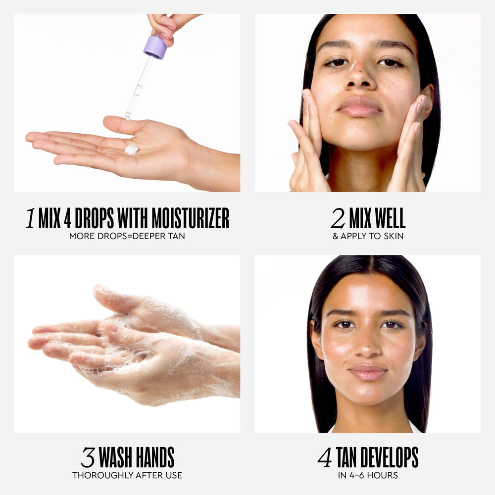 Tanologist face routine setup with drops beside skincare for seamless daily use