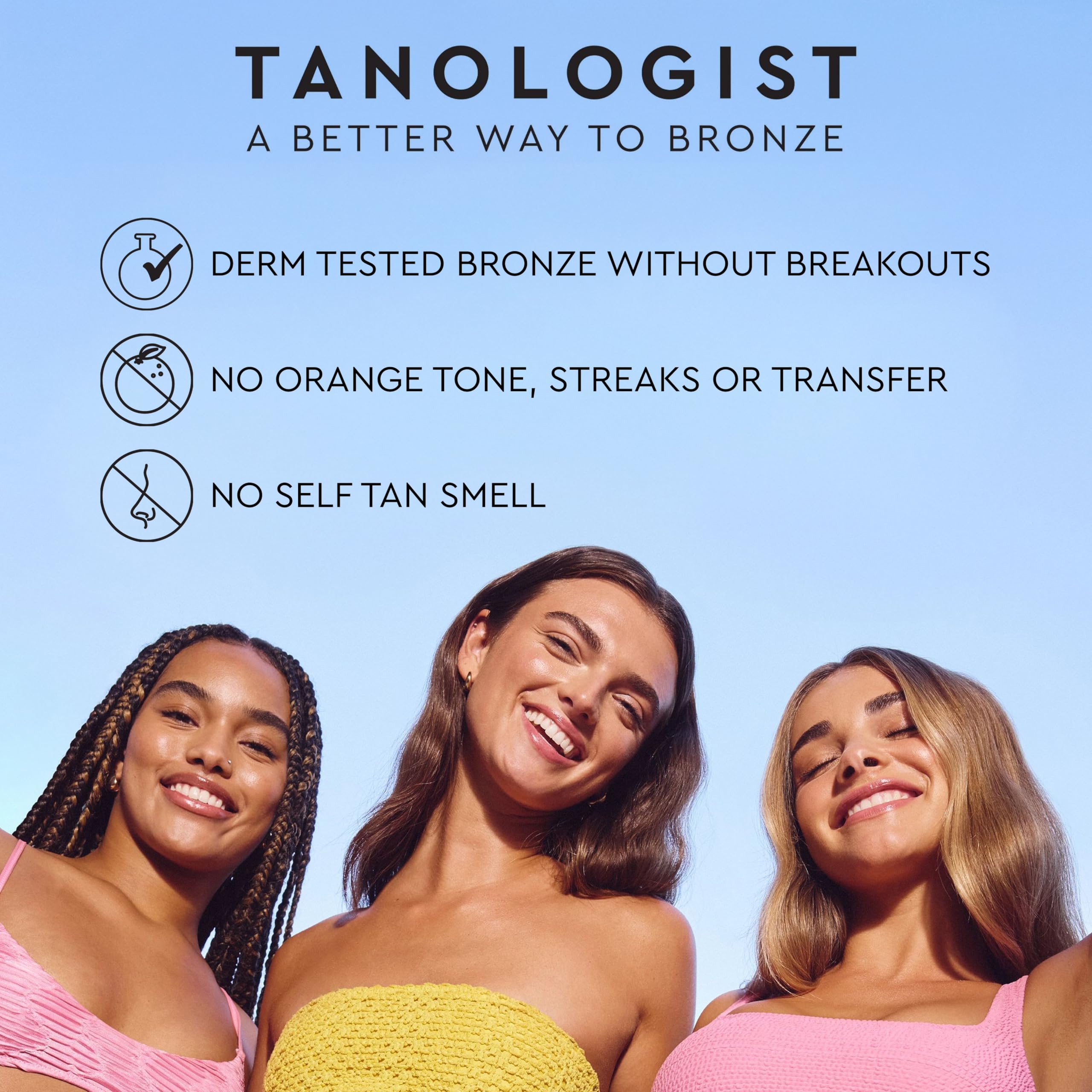 Tanologist drops applied to model's face showing natural, streak-free finish