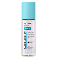 Tanologist bottle front packaging showing clear medium tanning mist and label benefit