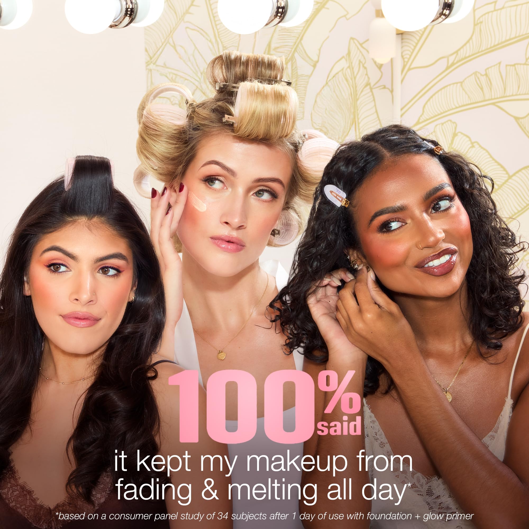 tarte applying primer under eye to de-puff and smooth