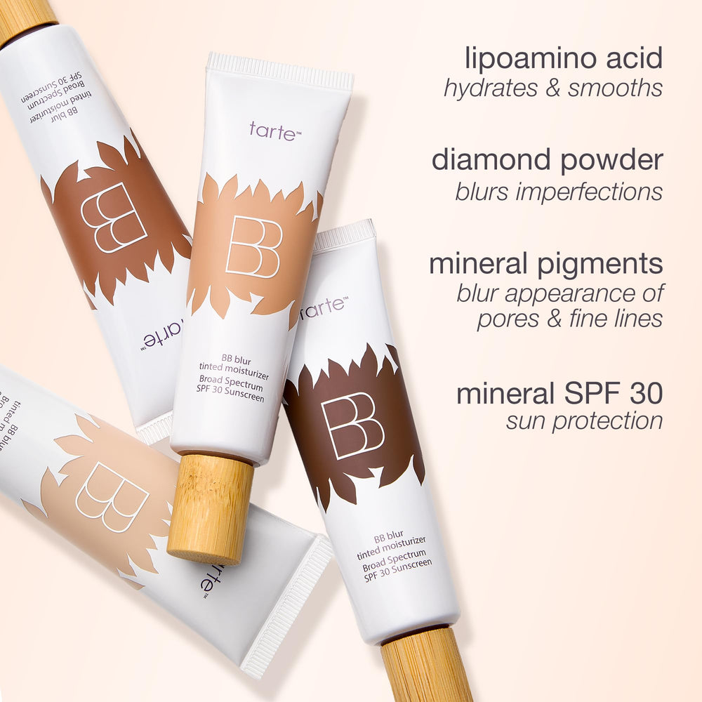 tarte product beside a coin illustrates compact size for travel convenience
