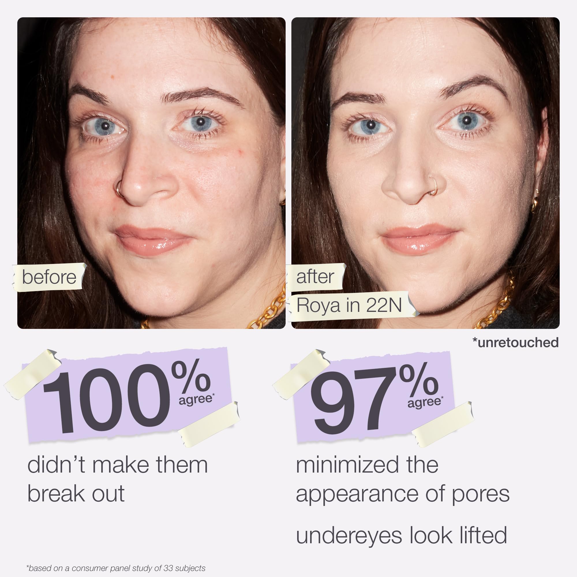 tarte coverage before and after comparison showing blurred pores benefit