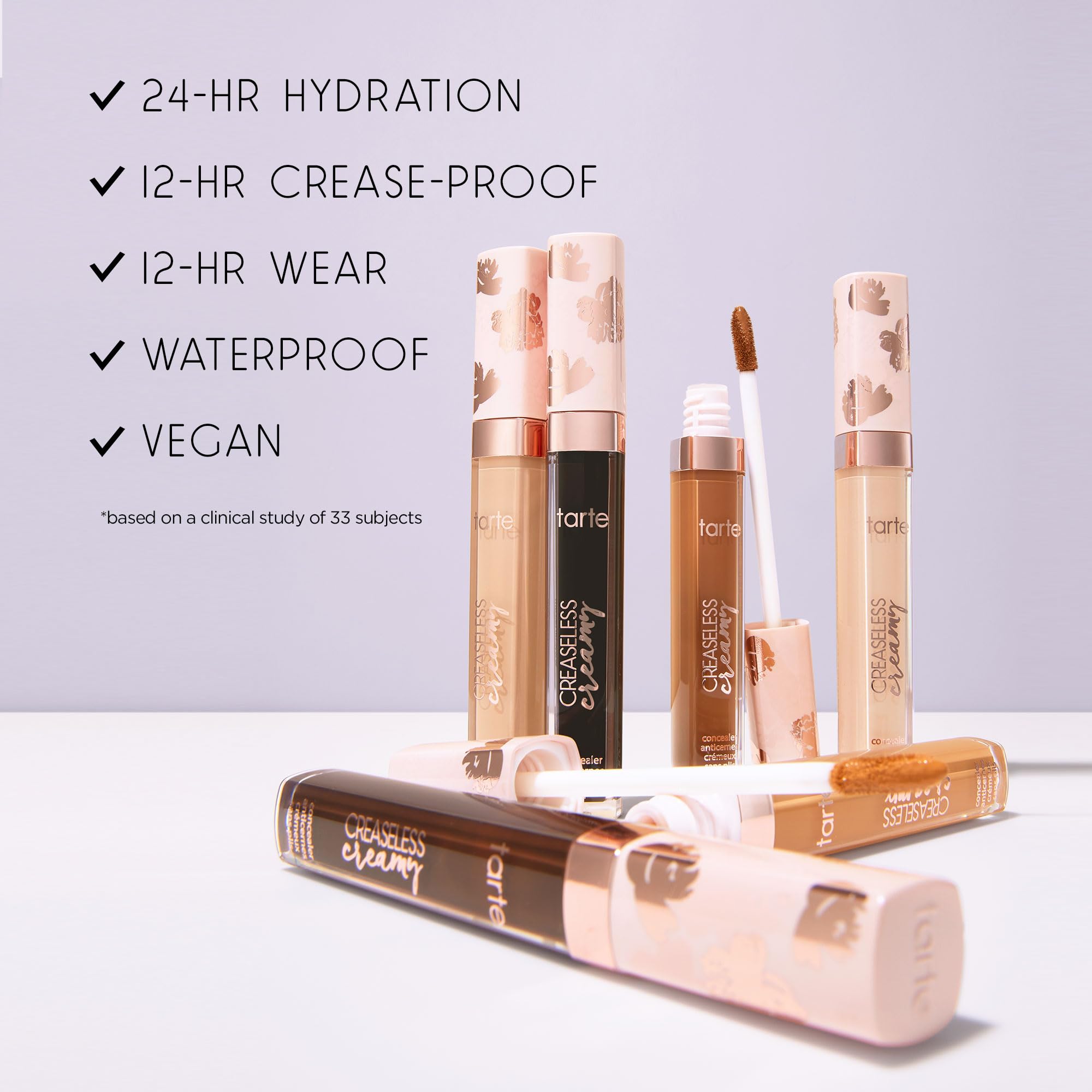 tarte concealer next to hand showing true size and travel-friendly scale