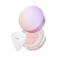 tarte creaseless setting powder front packaging showing full-size jar and lid, brand clarity benefit