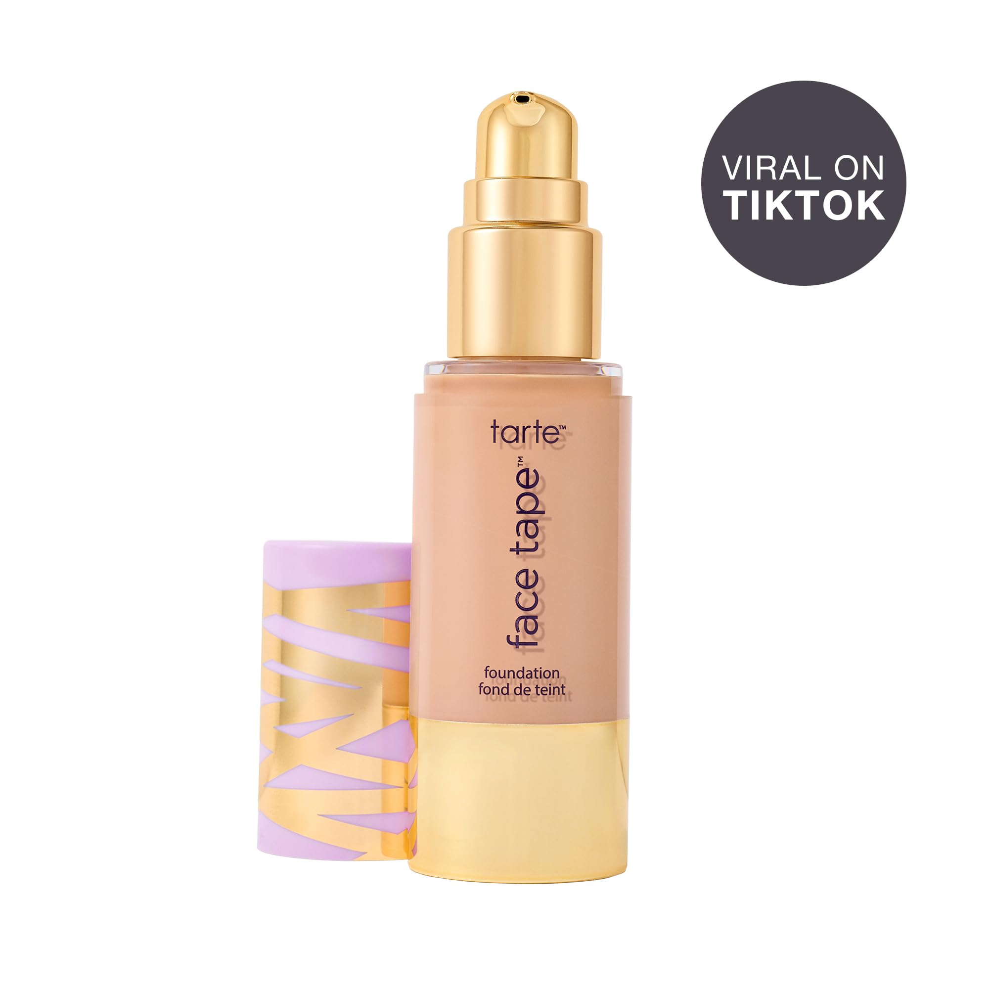 tarte open bottle with foundation dispensed to show pump and creamy formula