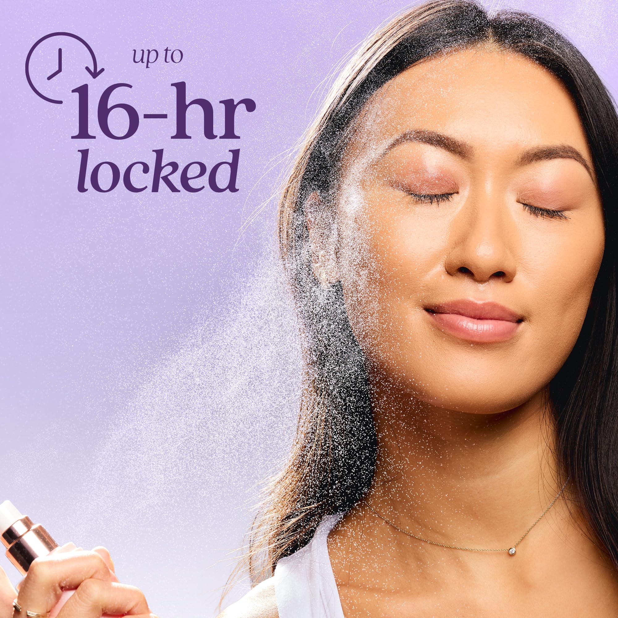tarte Life Lock being sprayed on face demonstrating quick, hydrating application